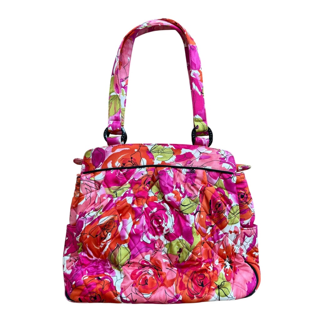Vera Bradley Quilted Floral Shoulder Bag Pink Orange Green Rose Print Satchel